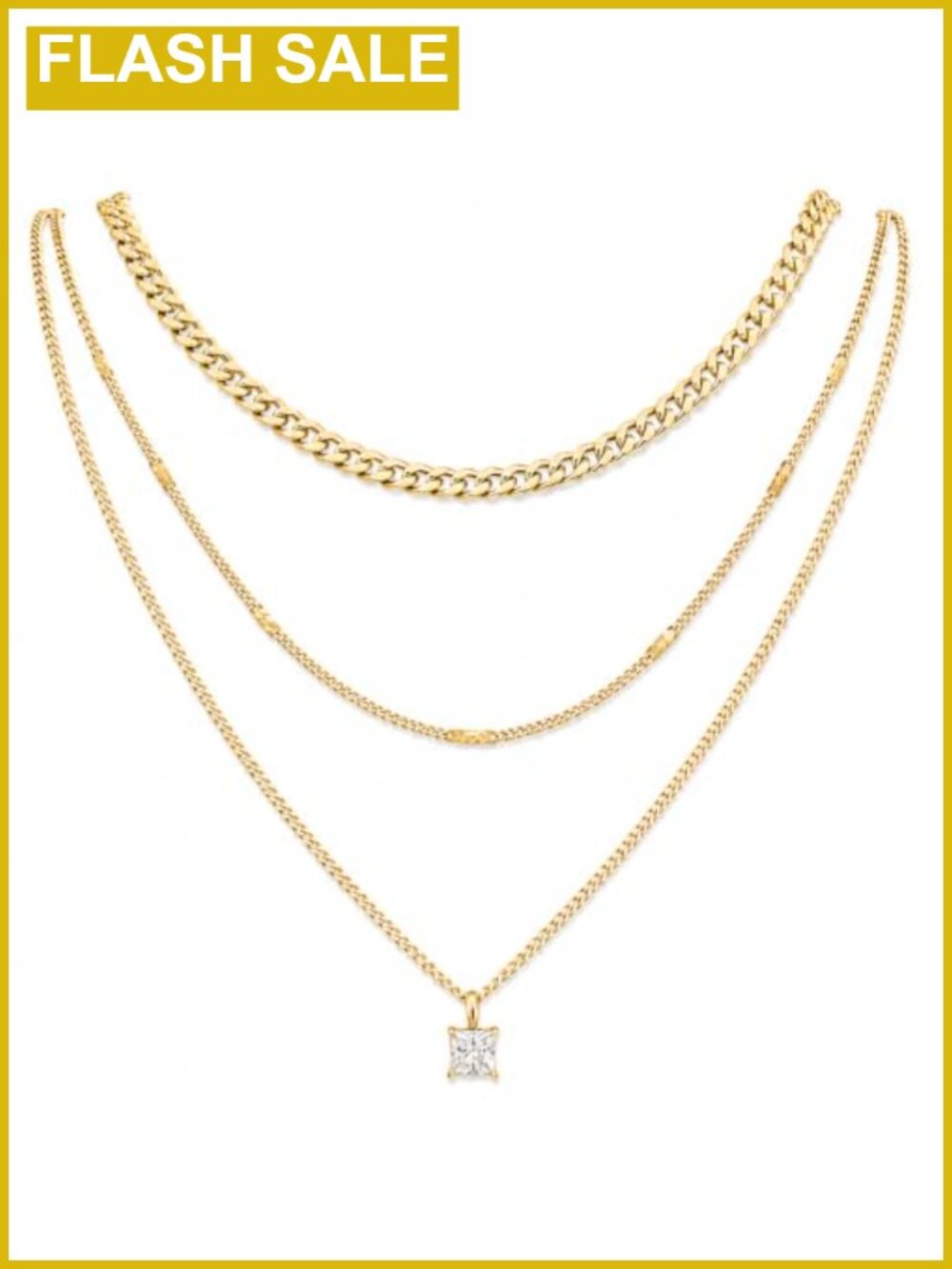 LemonRose 14K Gold Plated Layered Necklace Set of 3 Stainless Steel